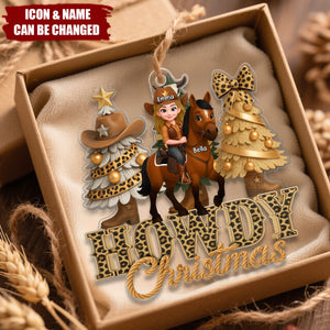 Western Vibe Howdy Christmas Girl & Horse - Personalized Acrylic Ornament