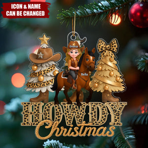 Western Vibe Howdy Christmas Girl & Horse - Personalized Acrylic Ornament