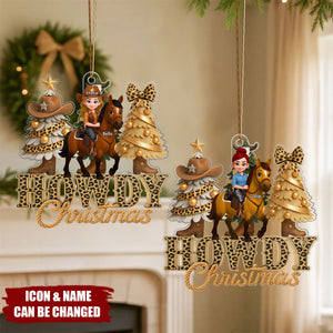 Western Vibe Howdy Christmas Girl & Horse - Personalized Acrylic Ornament
