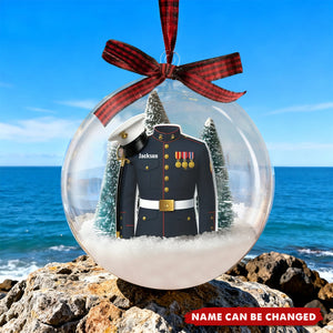 Marines Blue Dress Uniform Personalized Snow Globe Ornament - Special Christmas Military Gift