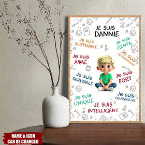 Empowering Words With Cartoon Girl For Daughter, Personalized Vertical Poster, Gift For Daughters