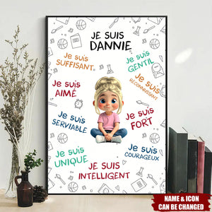 Empowering Words With Cartoon Girl For Daughter, Personalized Vertical Poster, Gift For Daughters