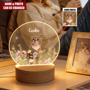 Personalized Floral Pet Photo LED Night Light - Gift For Pet Lovers
