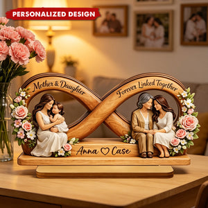 Personalized 2-Layered Wooden Plaque - Mother & Daughter Forever Linked Together - Sentimental Mother's Day Gift for Mom, Daughter, Wife
