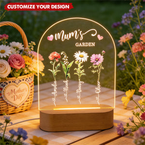 Mum's Garden Custom Birth Month Flower - Personalized Night Light, Mother's Day Gift