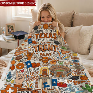Doodle Party Style Dorm Throw - Personalized College Campus Graffiti Blanket, Graduation Gift for Students