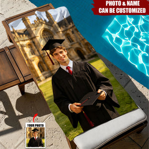 Custom Graduation Photo Beach Towel - Personalized College Graduates Beach Towel, 2026 Grad Gifts