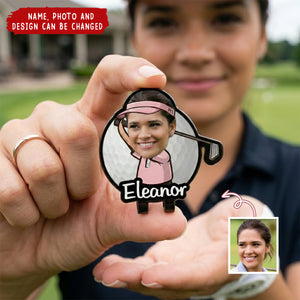 Personalized Cartoon Character Face Photo Golf Ball Marker Magnetic Hat Clip with Name - Birthday Game Day Gift for Golf Lover
