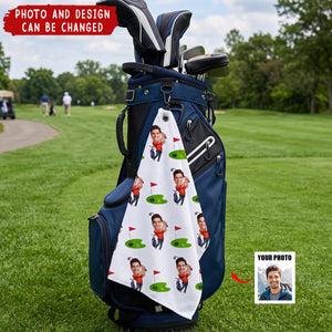 Birthday Gift for Golf Lovers - Personalized Avatar Photo Quick Dry Microfiber Golf Towel