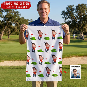 Birthday Gift for Golf Lovers - Personalized Avatar Photo Quick Dry Microfiber Golf Towel