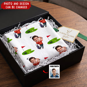 Birthday Gift for Golf Lovers - Personalized Avatar Photo Quick Dry Microfiber Golf Towel