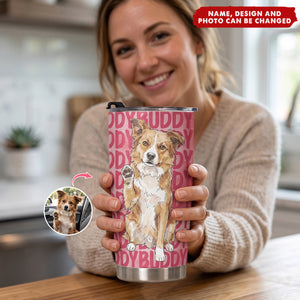 Custom Pet Portrait & Name Watercolor Style - Personalized Tumbler Cup