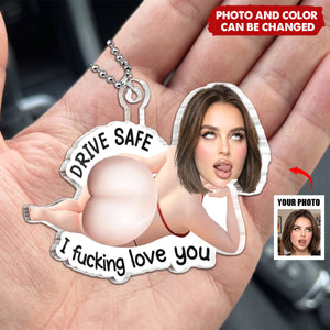 Custom Photo Squishy Acrylic Car Ornament - Personalized Anniversary Wedding Gifts For Husband And Wife, Him And Her - Eyes Off, Maybe