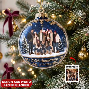 America turns 250, and your family's brightest moments deserve a place on the tree — right where they shine all season long. This custom acrylic ornament holds a photo that says: together is the best way to celebrate history, home, and heart.