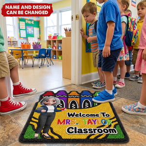 Faux Yarn Pattern Crayon Box Welcome To Classroom - Personalized Custom Shaped Doormat