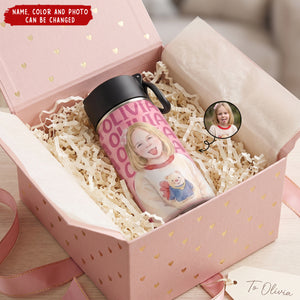 Custom Photo Realistic Watercolor Art Adorable Kid With Name - Personalized Kids Water Bottle