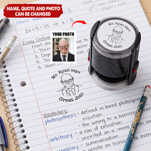 Custom Photo Outline Sketch Teacher Says Good Job - Personalized Stamp