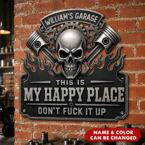 This Is My Happy Place Garage - Personalized Custom Shaped Metal Sign
