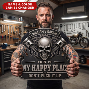 This Is My Happy Place Garage - Personalized Custom Shaped Metal Sign
