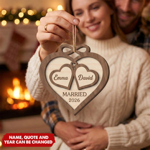 Custom First Christmas Double Layer Wooden Ornament - Personalized Anniversary Christmas Wedding Gifts For Husband And Wife, Him And Her