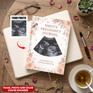 Custom Photo Hardcover Journal - Personalized Baby Shower, Gender Reveal Gifts For New Moms, New Dads, New Parents - A Journey Of Love Growth