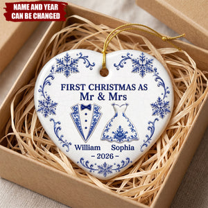 Custom First Christmas Ceramic Ornament - Personalized Anniversary Christmas Wedding Gifts For Husband And Wife, Him And Her - Our Love Story Starts Here
