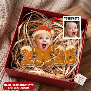 Baby First Christmas Gingerbread Cookie Custom Photo - Personalized Ornament