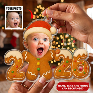 Baby First Christmas Gingerbread Cookie Custom Photo - Personalized Ornament