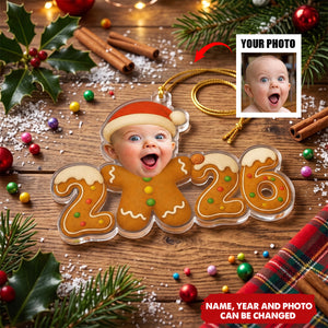 Baby First Christmas Gingerbread Cookie Custom Photo - Personalized Ornament