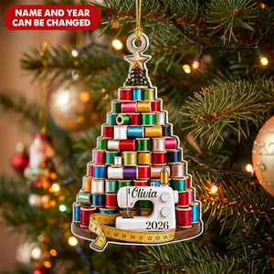 Custom Acrylic Ornament - Personalized Christmas Birthday Tailor Gifts For Sewer, Seamstress - Threaded With Love And Cheer