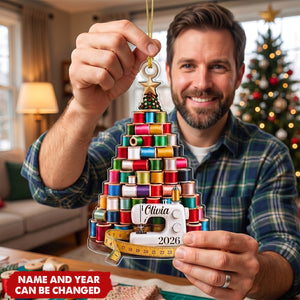 Custom Acrylic Ornament - Personalized Christmas Birthday Tailor Gifts For Sewer, Seamstress - Threaded With Love And Cheer
