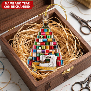 Custom Acrylic Ornament - Personalized Christmas Birthday Tailor Gifts For Sewer, Seamstress - Threaded With Love And Cheer