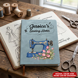 Sewing Journal Custom Sewing Machine, Birth Flower, Name - Personalized Journal