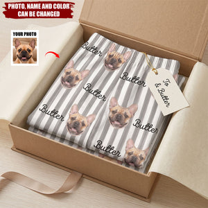 Custom Photo Vivid Watercolor Art Happy Dog Cat Pet Stripe - Personalized Pajama Pants
