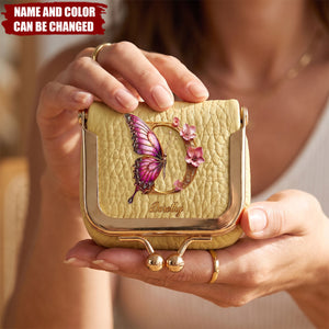 Flower Butterfly Monogram And Name Gift For Her - Personalized Kiss Lock Jewelry Case