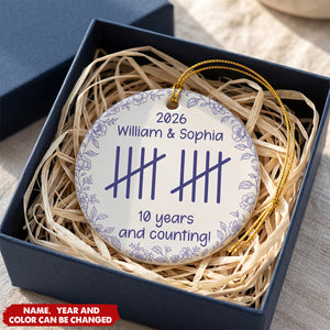 Couple Anniversary Gift Tally Mark - Personalized Circle Ceramic Ornament