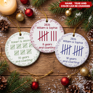 Couple Anniversary Gift Tally Mark - Personalized Circle Ceramic Ornament