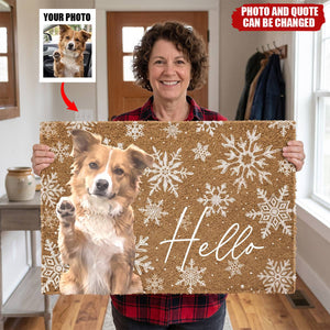 Custom Pet Portrait Watercolor Art Snowflake Christmas - Personalized Doormat