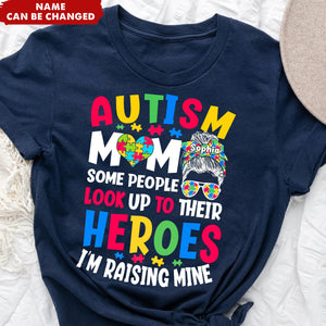 Autism Mom Raising Hero Personalized Name T-Shirt