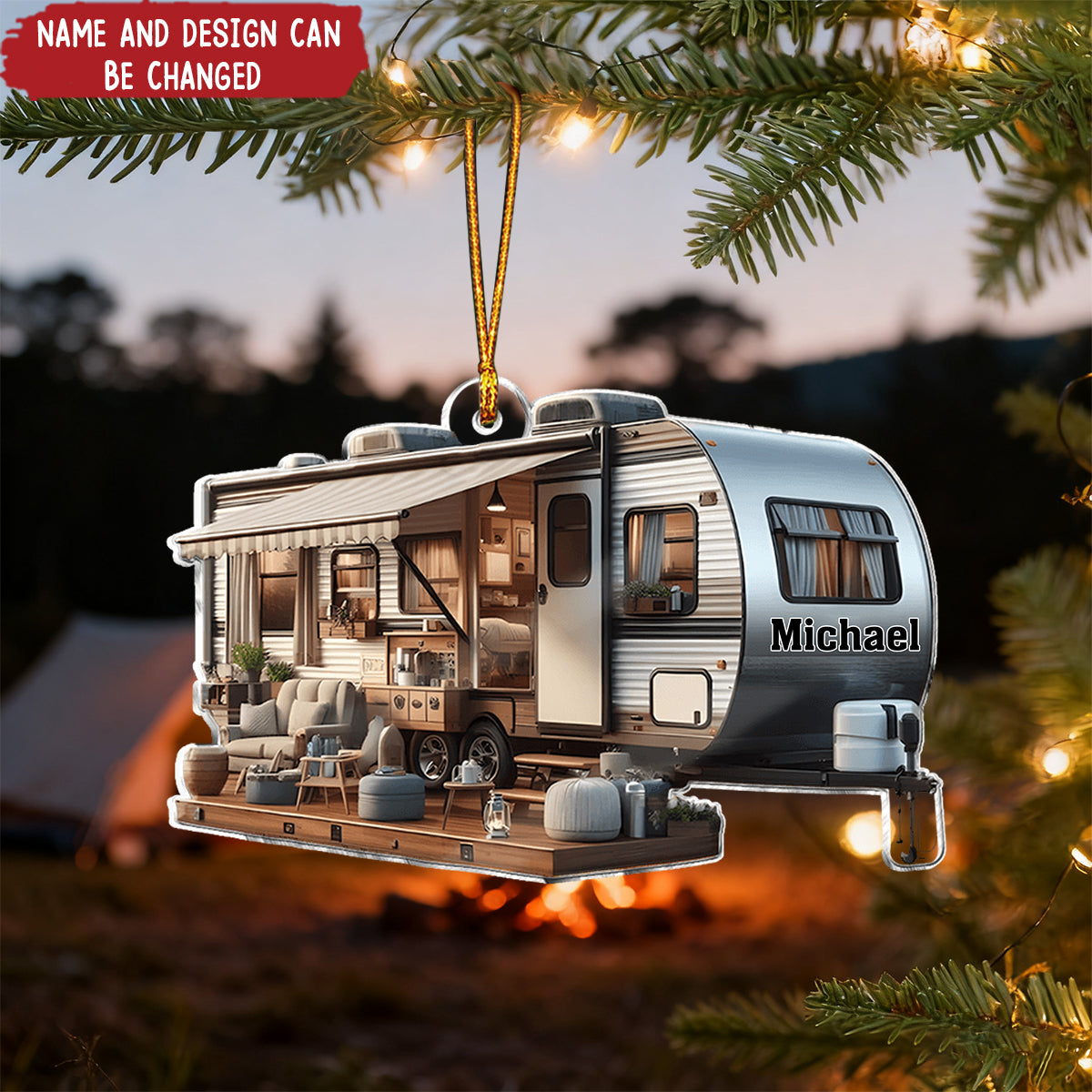Travel Trailer Camping - Personalized Christmas Acrylic Ornament