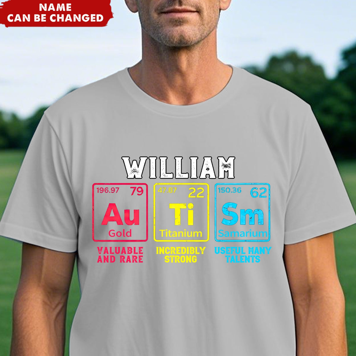 Personalized Autism Awareness Elements Periodic Table T-Shirt