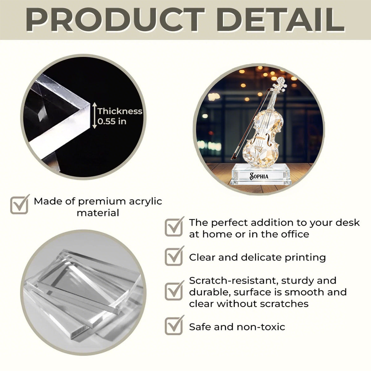 Personalized Violin Music 3D Crystal Effect Acrylic Plaque, Gift For Musician