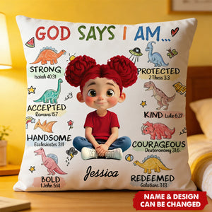 God Says I Am Strong Protected Kind – Personalized Custom Faith Pillow Cushion