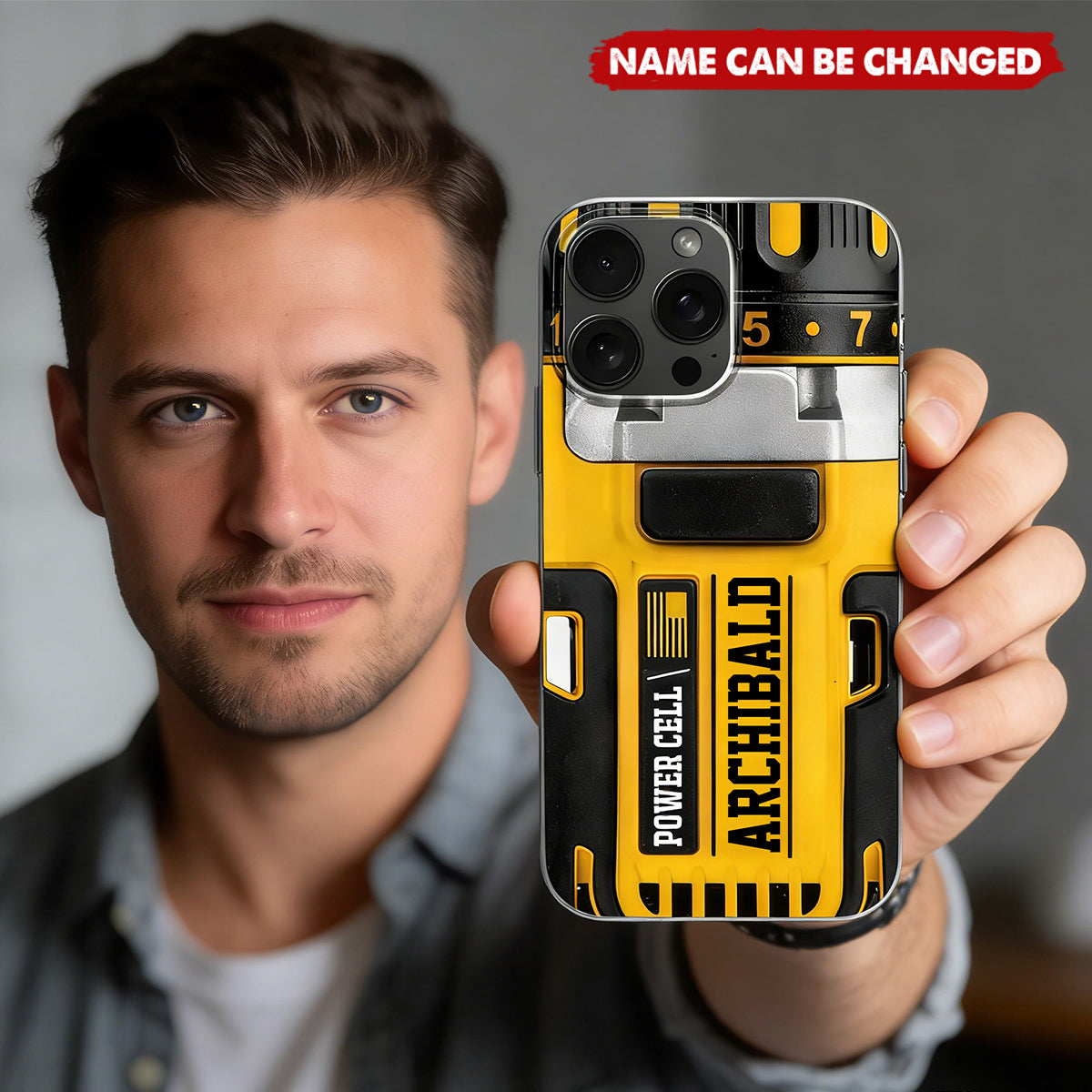 Power Cell Drill Case, Personalized Clear Phone Case, Gift For Dad