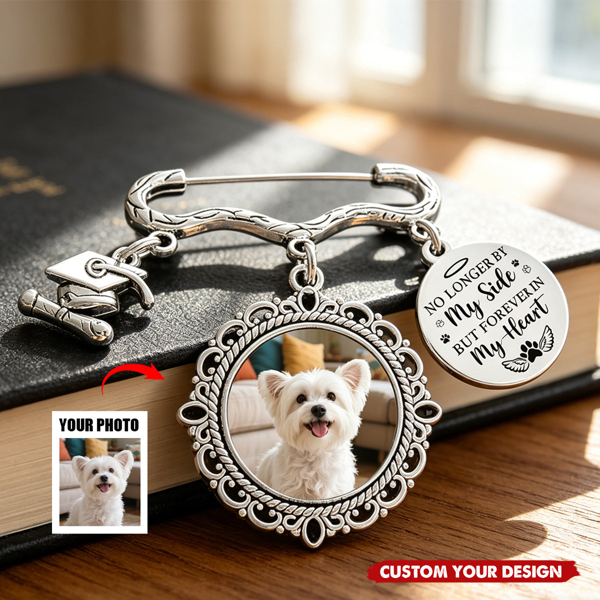 Custom Photo Once By My Side Forever In My Heart - Personalized Graduation Tassel Pin