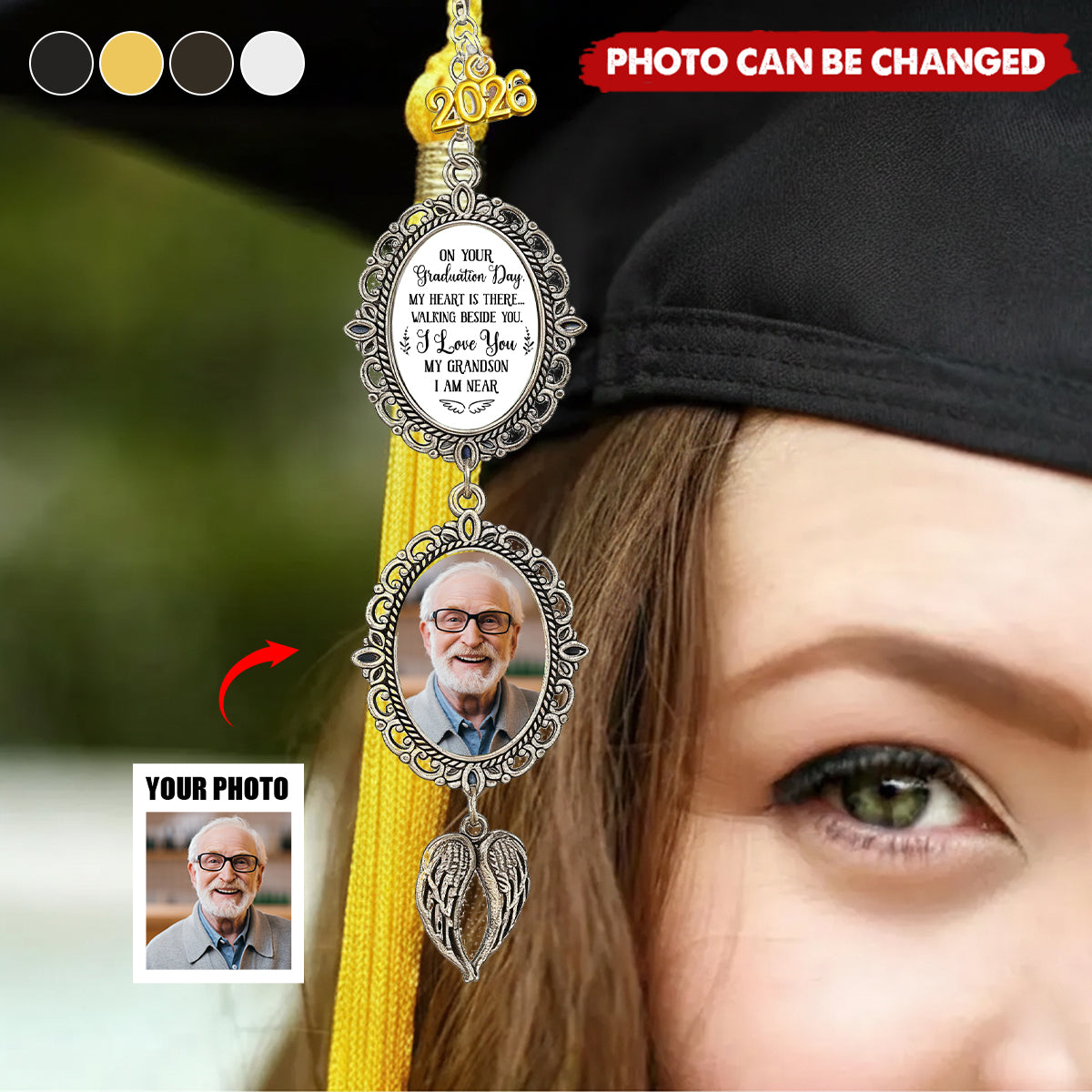 On Your Graduation Day My Heart Is There - Custom Graduation Tassel Photo Charm