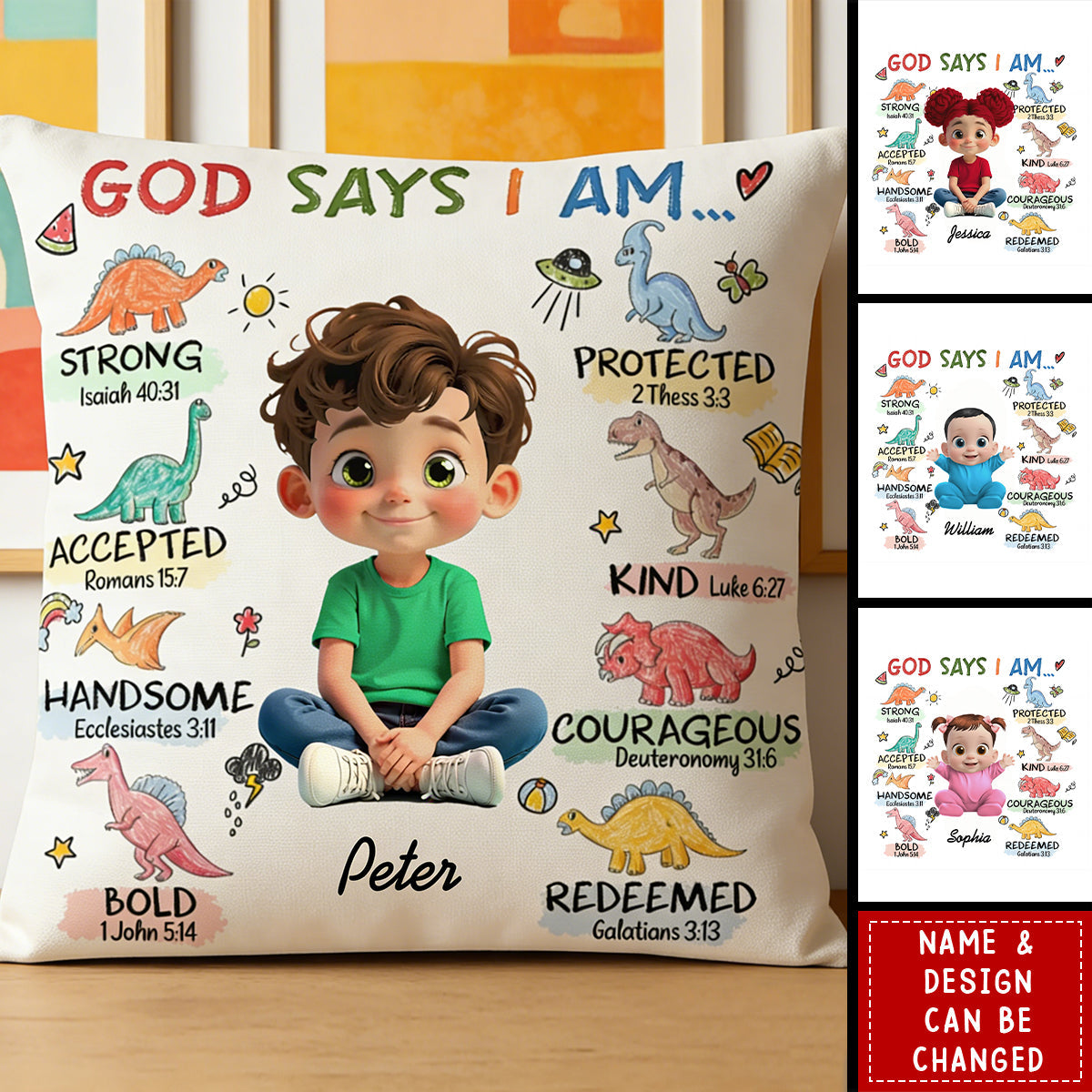 God Says I Am Strong Protected Kind – Personalized Custom Faith Pillow Cushion