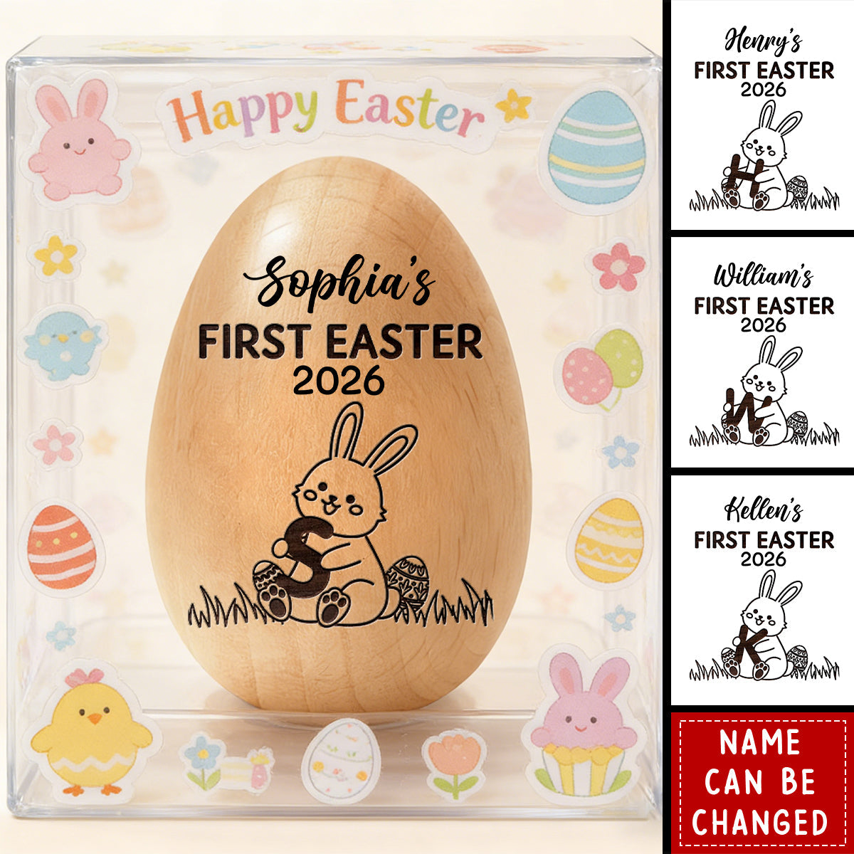 First Easter With Alphabet - Personalized Musical Wooden Easter Egg Shaker