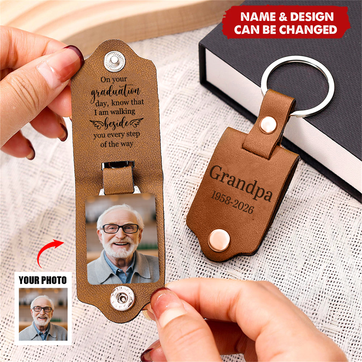 On Your Graduation Day Memorial Custom Photo - Personalized Leather Keychain
