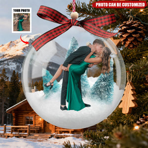 Custom Photo Snow Globe Wedding Ornament - Personalized 3D Christmas Ball Ornament